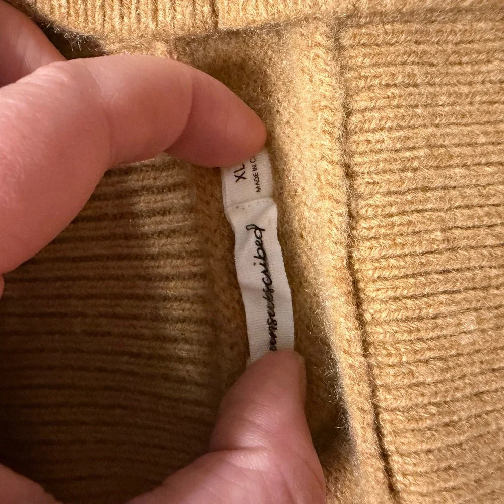 Unsubscribed Cashmere Blend Knit Midi Skirt Camel Brown XL High Waist Side Slit - Picture 6 of 8